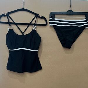 Black Tankini Swimsuit with White Trim